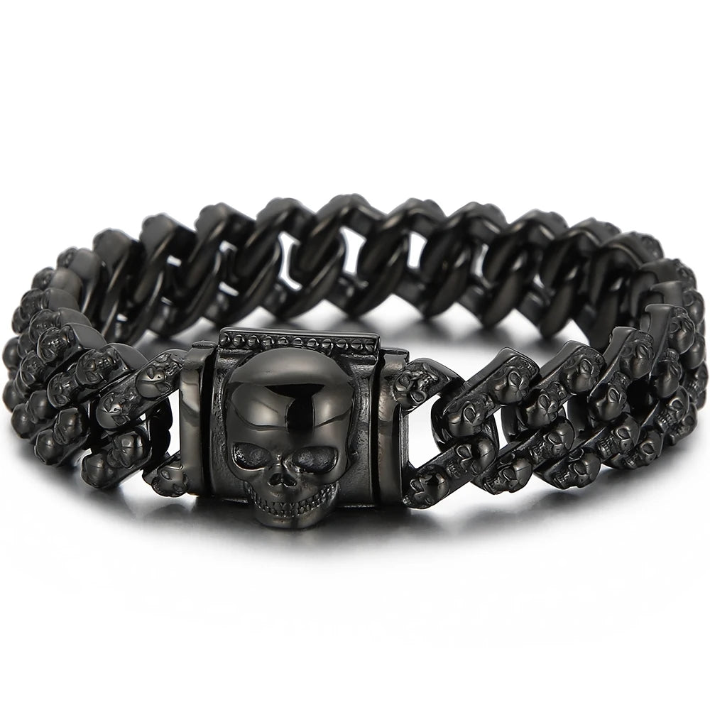 Steampunk Skeleton Man Bracelet Men's Stainless Steel Skull Head Chain Wristband Viking Charm Bangles Halloween Jewelry