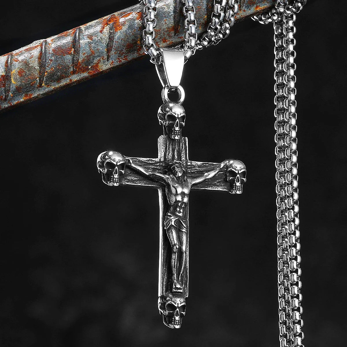 Cross Skull Jesus Pendant Necklace Stainless Steel