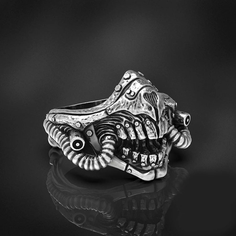 Cyberpunk Mask Statement Ring — Stainless Steel