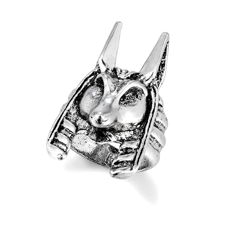 classic Anubis Alloy Ring, Men's Gothic Hip Hop Jewelry, Retro Steel Warrior Band (Steel Color) For Male Boy