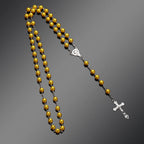Vintage Catholic Rosary Necklace — Glass Bead Crucifix Cross