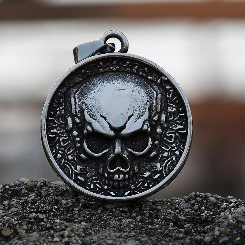 2-Side Skull Pendant Necklace — Stainless Steel