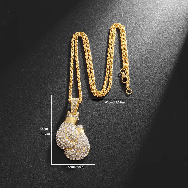 Gold Iced Out Boxing Gloves Pendant Necklace