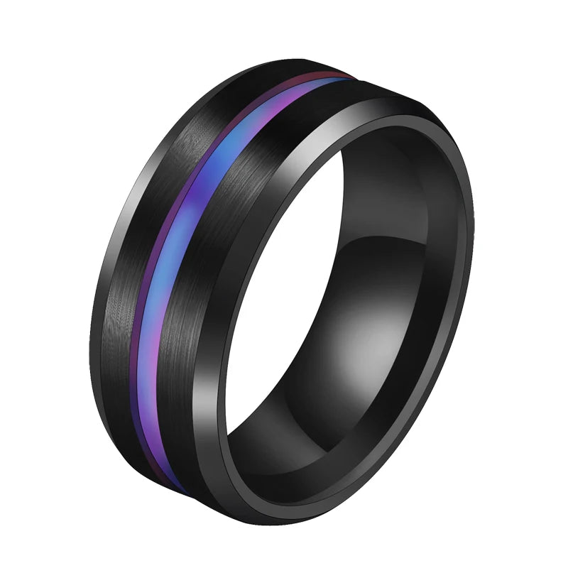 UAGE Hot Sale Groove Rings Black Blu Stainless Steel Midi Rings For Men Charm Male Jewelry