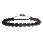 Black CZ Pave Ball Beaded Bracelet for Men — Adjustable Weave