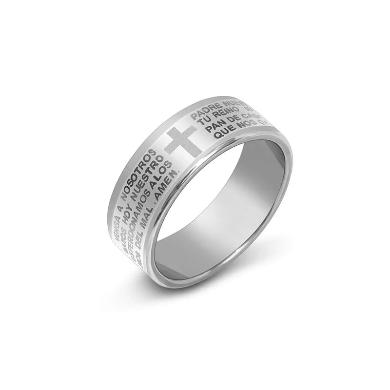 Black Jesus Men's Titanium Steel Bible Scripture Cross Jesus Ring Letter Bible Scripture Prayer Ring Men's 8mm Amulet