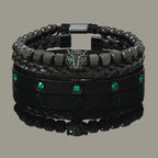 Green Eye Leopard Head & Crown Crystal Bracelet — Stainless Steel