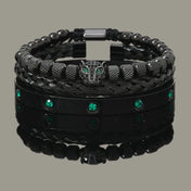 Green Eye Leopard Head & Crown Crystal Bracelet — Stainless Steel