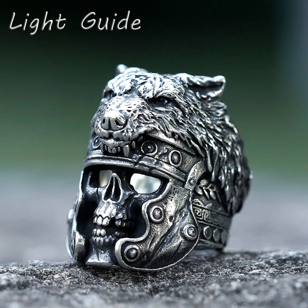 2022 NEW Men's 316L Stainless-Steel Rings Vintage Wolf and Skull Viking Ring Gothic High-Quality Jewelry Gifts Free