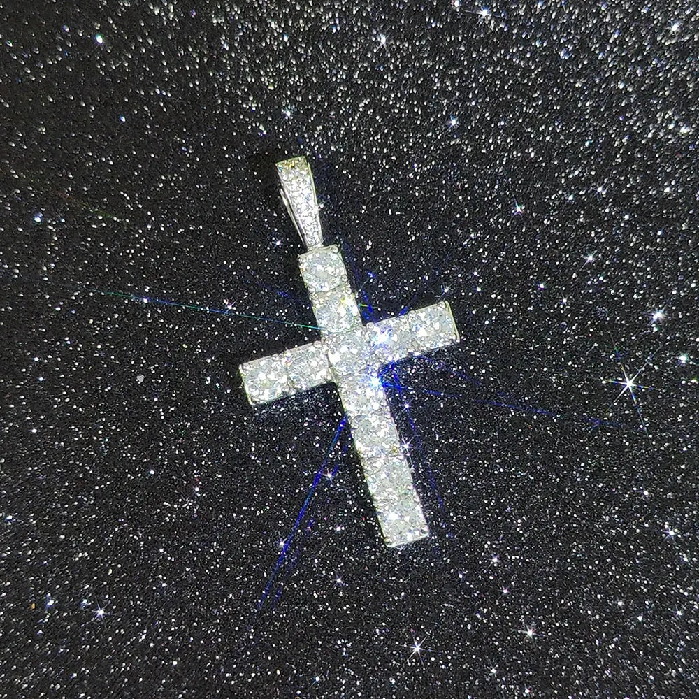 Iced Out Cross Pendant Necklace Stainless Steel CZ