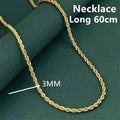 Luxury 925 Sterling Silver Gold Plated 3MM Twisted Rope Necklace for Women Men Accessories Jewelry 40-60CM