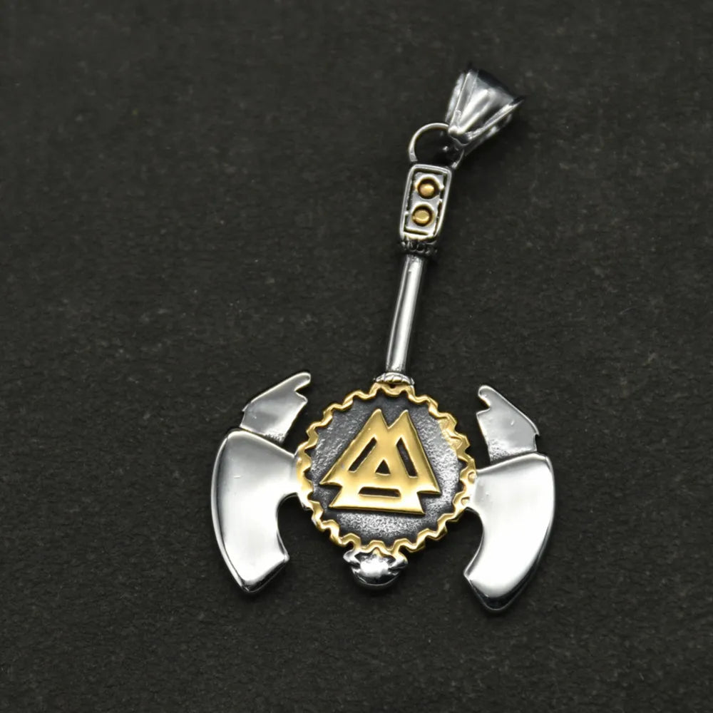 Stainless steel Nordic Rune Thor\'s Hammer Pendant Odin Celts Valknut Thors axe Necklace Men's Amulet Jewelry
