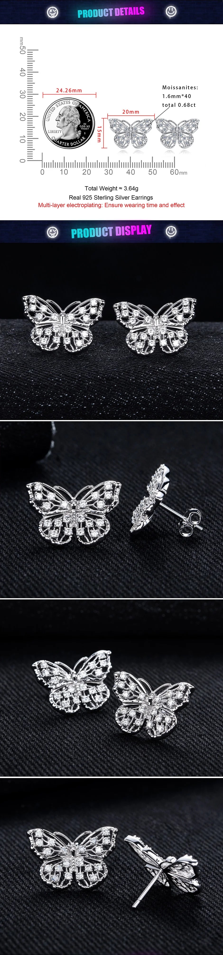 Iced Out Butterfly Earrings — 925 Silver