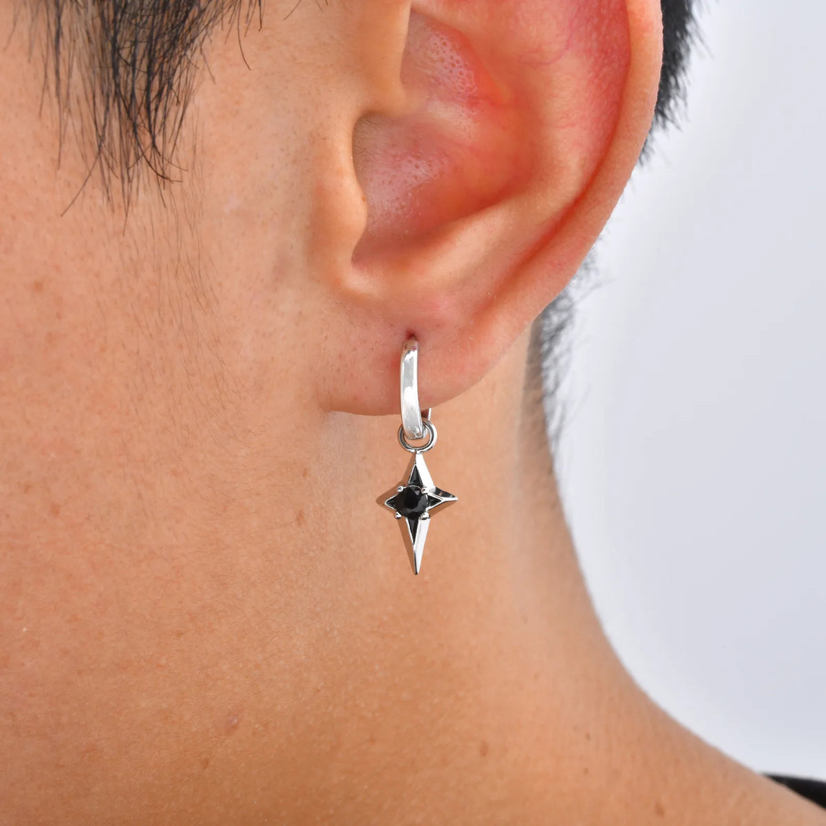 Hip Hop Star Hoop Earrings for Men,Black Zircon Star Copper Hoop Earrings,Trendy Jewelry Gift