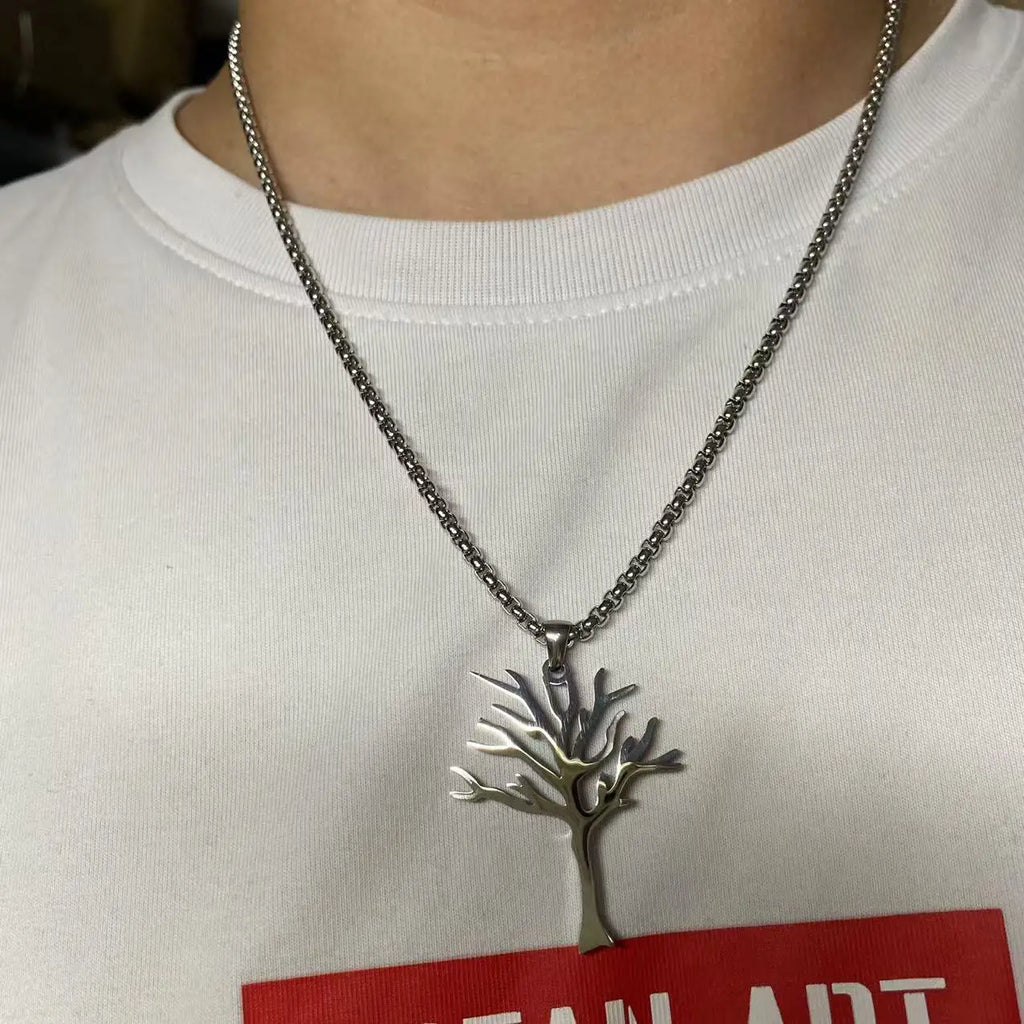 Titanium Steel Tree of Life Pendant Necklace Hip Hop Style High Quality Stainless Steel Jewelry for Men and Women