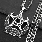 Wicca Triple Moon Pentagram — Stainless