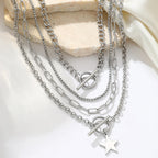 DOTIFI Stainless Steel Fashion Hip Hop Personalized Trend Kpop Exquisite Design Men's Multi-Layer Star OT Clasp Necklace Set