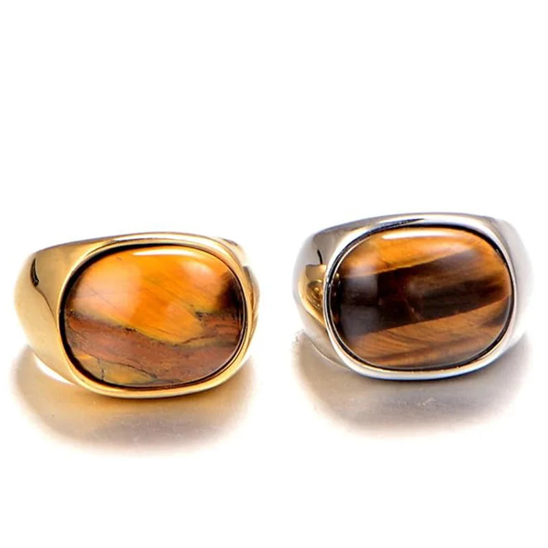 Fashion Men's Stainless Steel Ring Punk Retro Style Eye Decoration Brown Ring Classic Trendy Party Jewelry