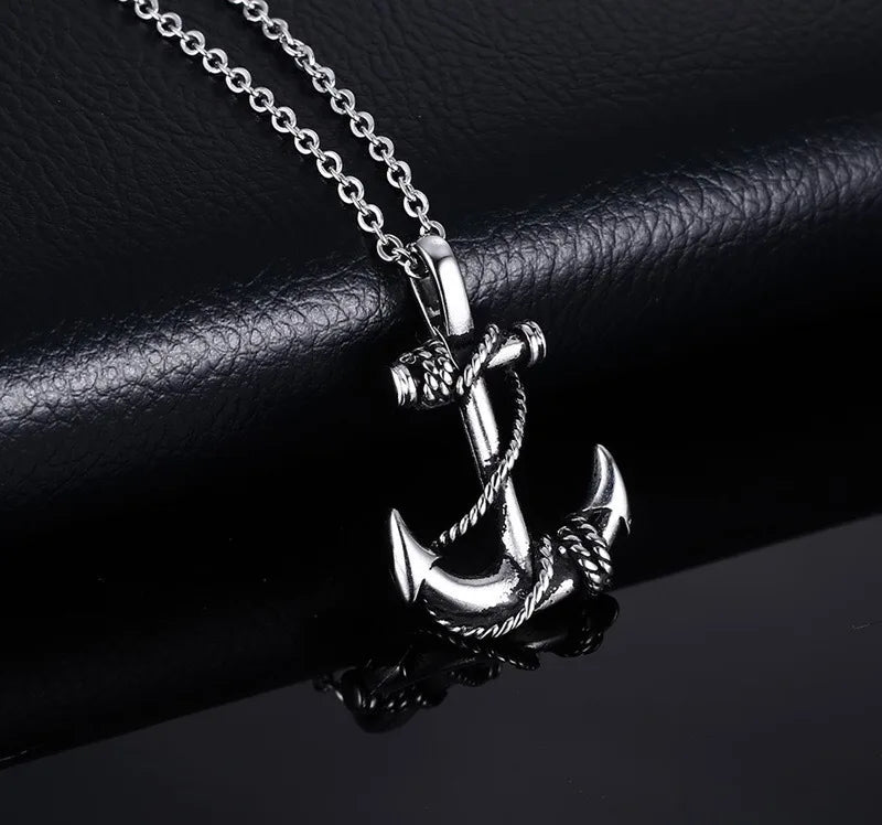Anchor Cross Pendant Necklace — Stainless Steel