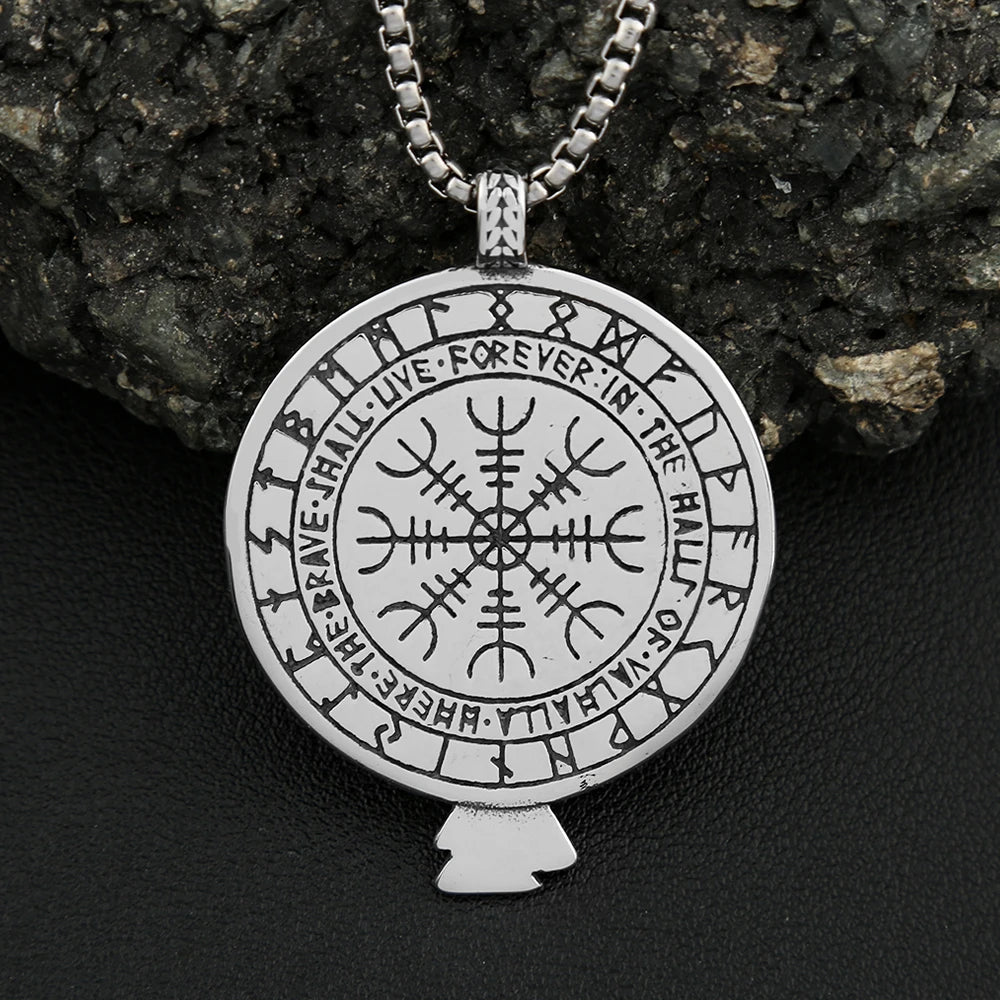 Compass Rune Pendant — Stainless Steel