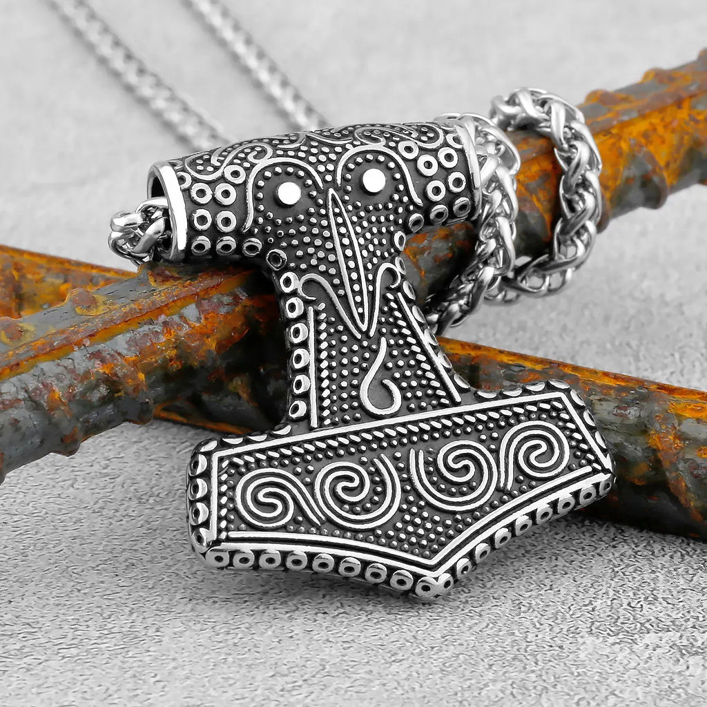 316L Stainless Steel Viking Thor Hammer Pendant Necklace Men Norse Viking Celtic Odin Raven Necklace Amulet Jewelry