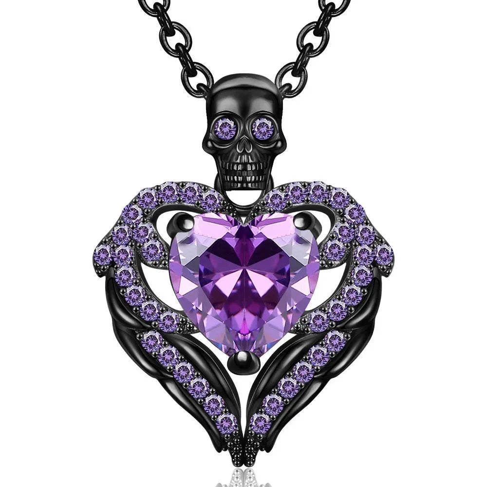 Iced Out Skull Black Pendant Necklace