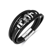 New Vintage Leather Woven Rope Bracelet Titanium Steel Sheep's Head Magnetic Buckle Men's Bracelet Fashion Jewelry
