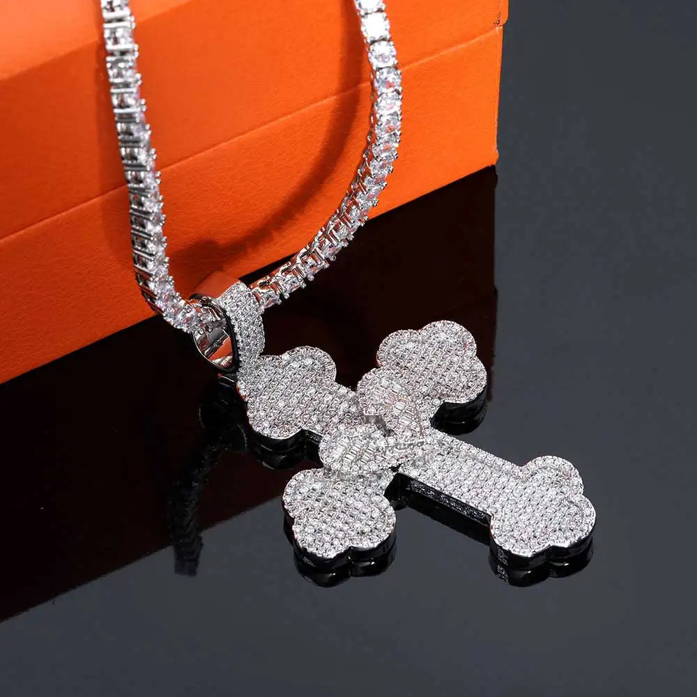 Iced Out Cross Pendant Necklace Stainless Steel