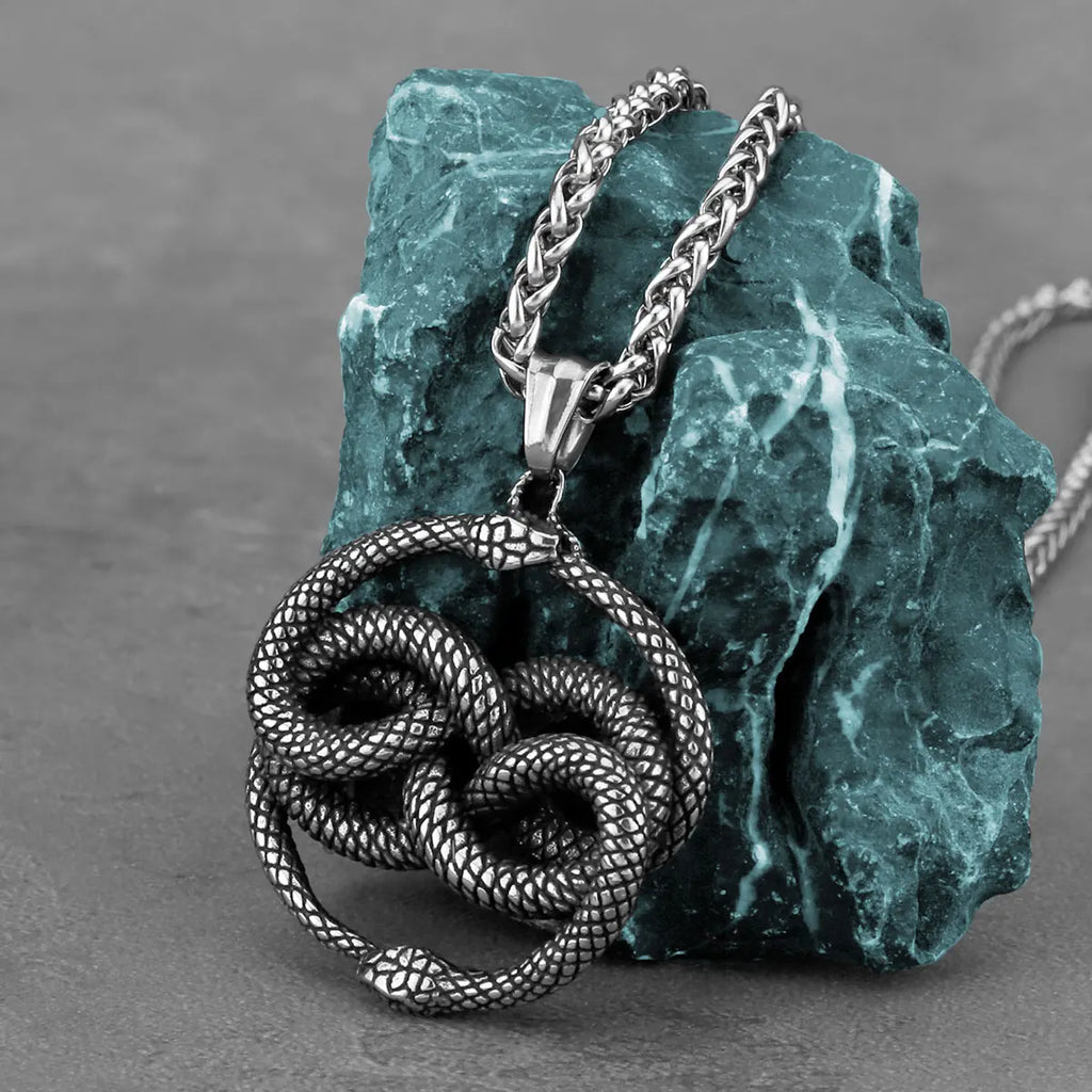 Vintage Double Snake Viper Python Necklace — Stainless Steel