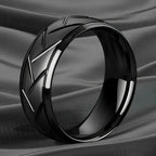 Black Multi-Faceted Groove Ring — Stainless Steel