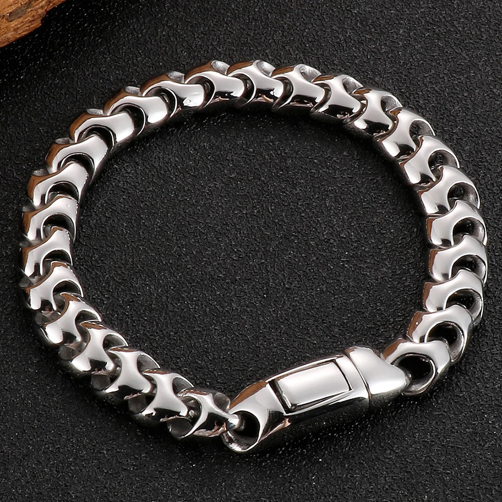 9MM Wide Curb Link Chain Man Bracelet for Men In Polished Stainless Steel Men's Wrist Bracelets On Hand Jewelry Mannen