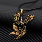 Vintage Phoenix Pendant Necklace — Black Cord, Animal Medal