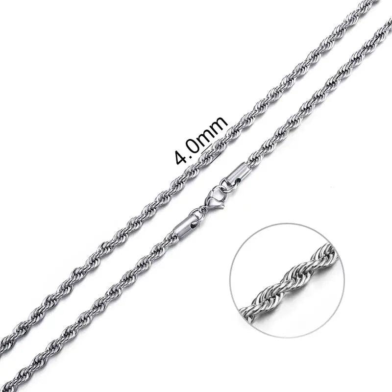Hot Selling 2/3/4/5/6mm 316L Rope Chain Necklace Stainless Steel Never Fade Waterproof Choker Men Women Gold Color