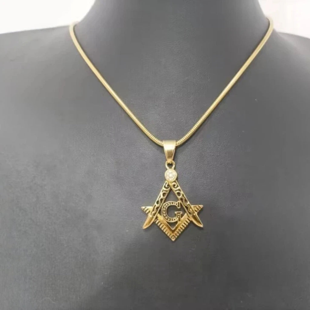 Masonic Necklace for Men Gold Silver Plated Mason Energy Freemason Pendant Stainless Steel Amulet Religious Gothic Punk