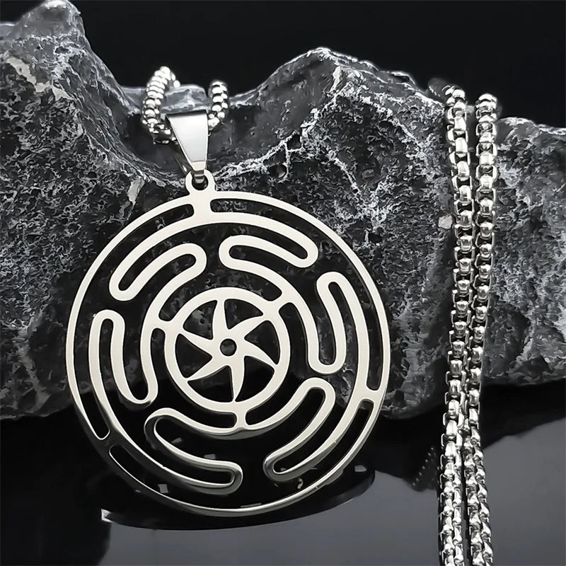 Hecate Wheel Pendant Necklace — Stainless Steel