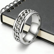 Rotatable Chain Spinner Fidget Ring Black Gold — Stainless Steel