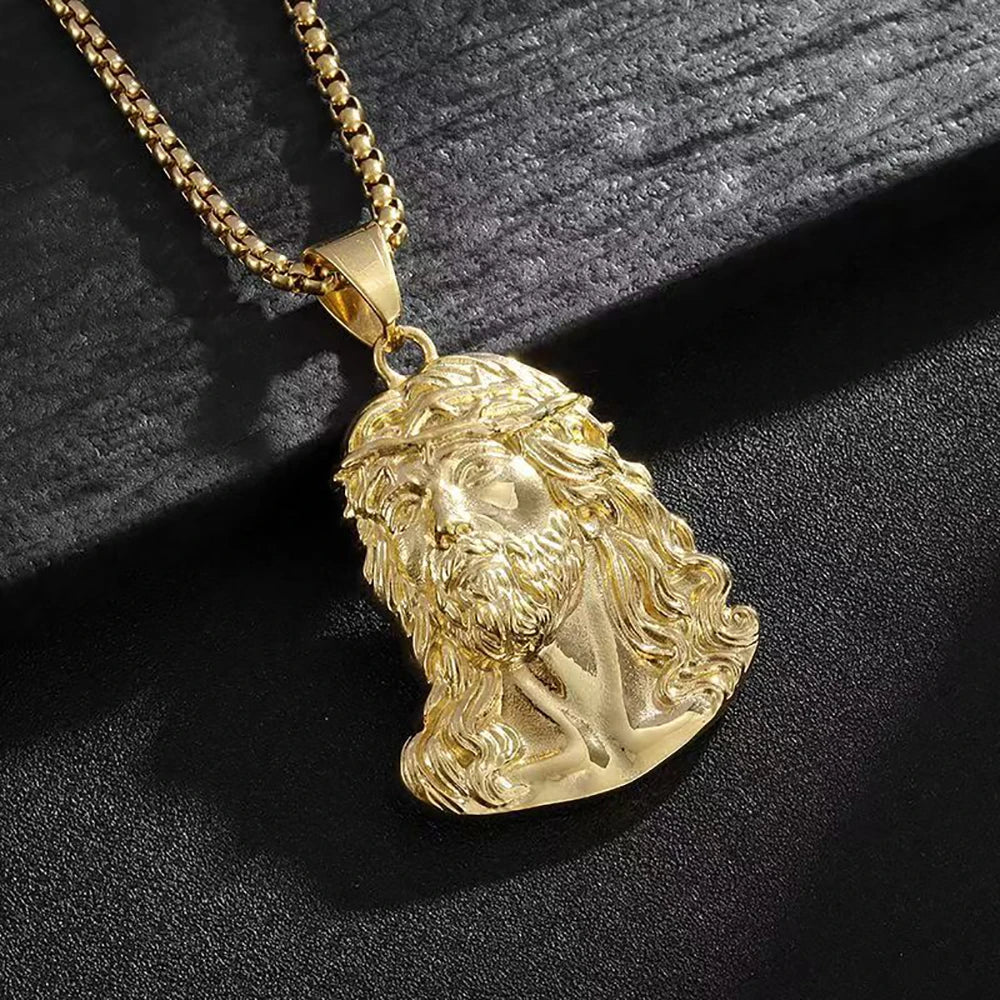 Catholic Vintage Jesus Head Pendant Necklaces For Men Women Fashion Stainless Steel Religious Amulet Jewelry Gifts Dropshipping