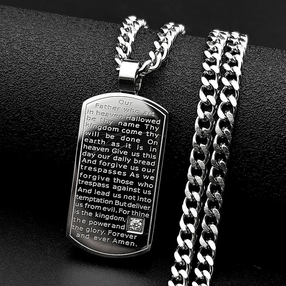 Lord's Prayer Bible Verse Jesus Cross Necklace — Stainless Steel