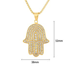 Iced Out Hamsa Hand of Fatima Pendant Necklace — Gold-Tone Steel