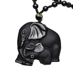 Obsidian Gossip Pendant Necklace Carving Dragon and Phoenix Shape Lucky Amulet Jewelry Six-Character Mantra Pearl