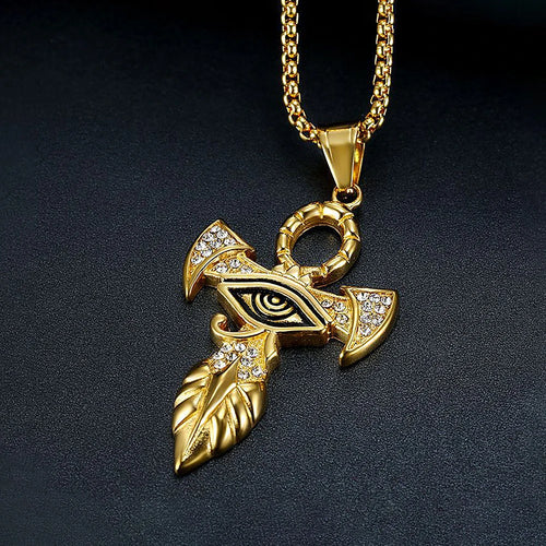Cross Horus Eye Gold Pendant Vintage 316L Punk