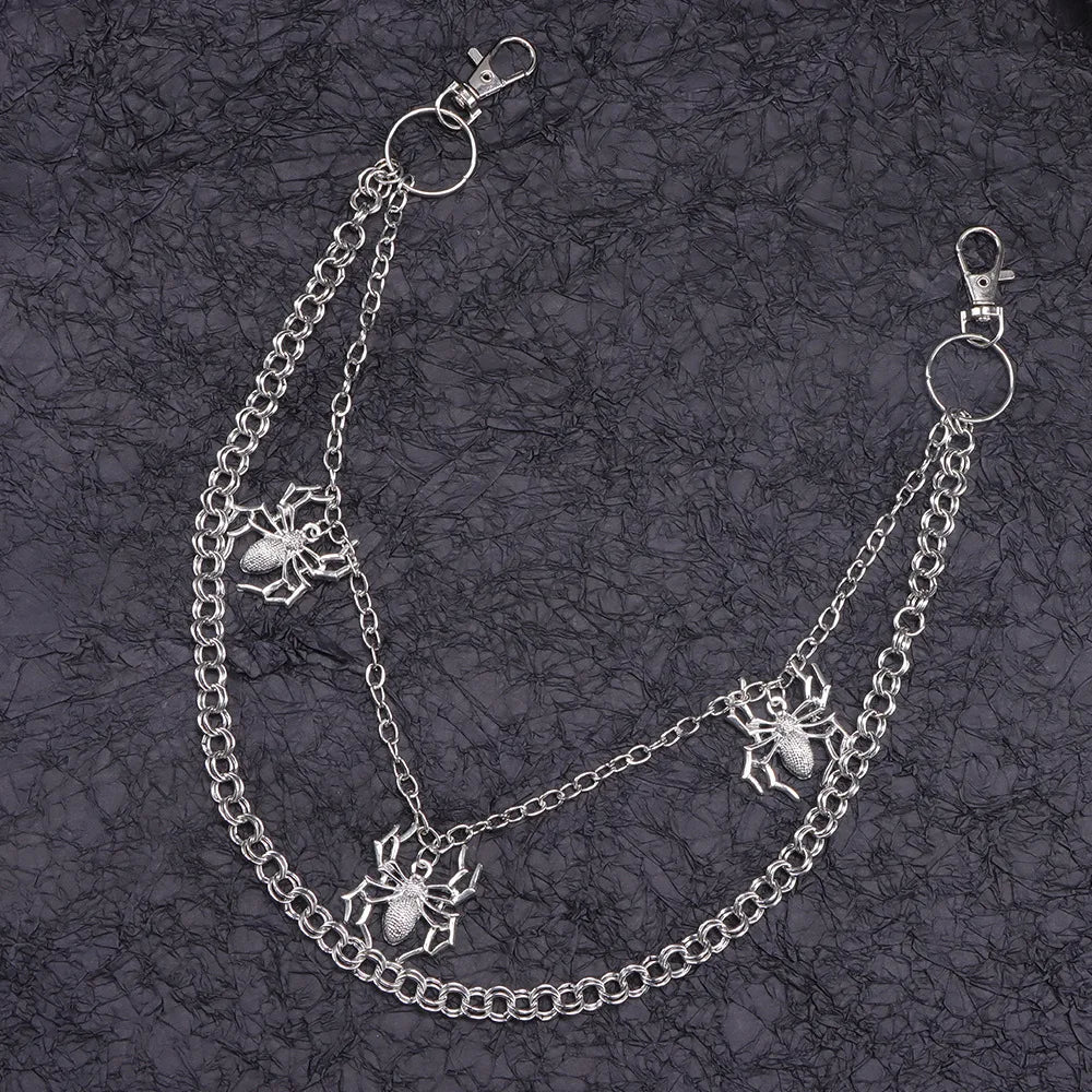 Gothic Spider Pants Chain — Double-Layer Ring Metal Waist Chain