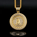 Iced Out Praying Hands Pendant — Gold