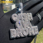 New Cash Ova Broke Pendant Necklace Hiphop Rock Iced Out Bling 5A Zircon Silver Color Cz Tennis Chain Letter Charm Men
