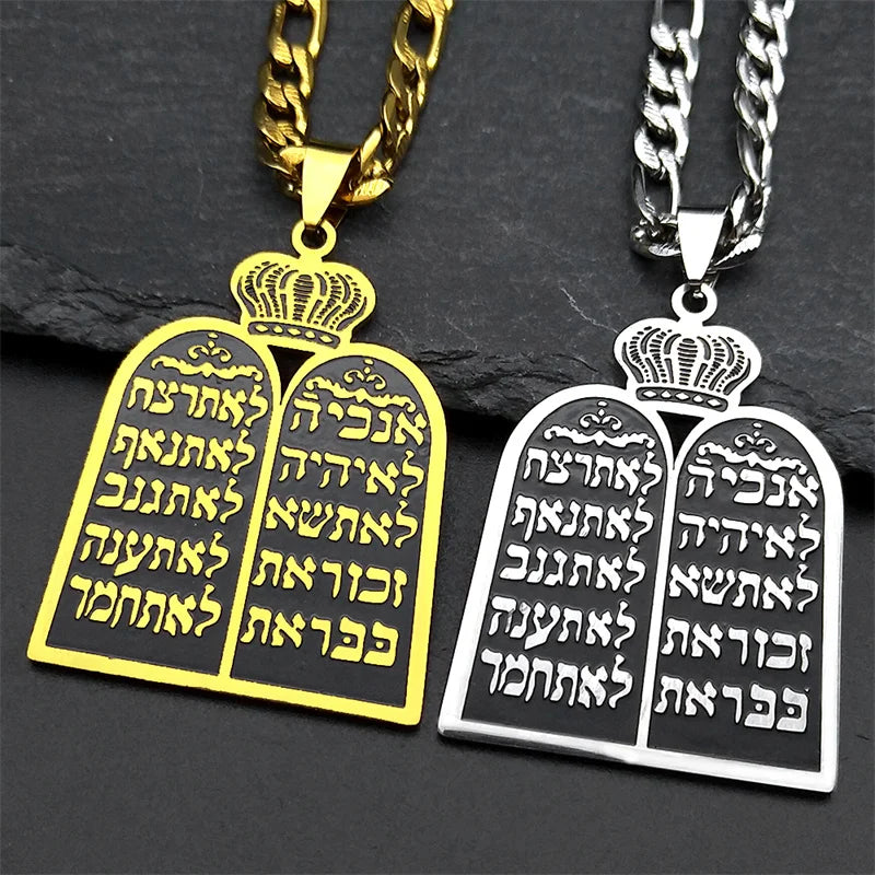 Torah Ten Commandments Pendant Necklace — Gold