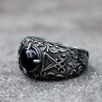 2023 New Updated Design Lucifer Satan Signet Ring For Men With Black Stone Stainless Steel Vintage Jewelry Gift free