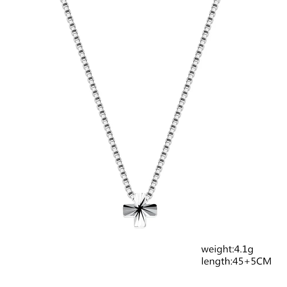 Silver Cross Charm Box Chain Necklace — 18 Inch