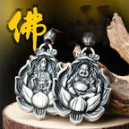 Guanyin Buddha Rope Pendant Necklace — Black