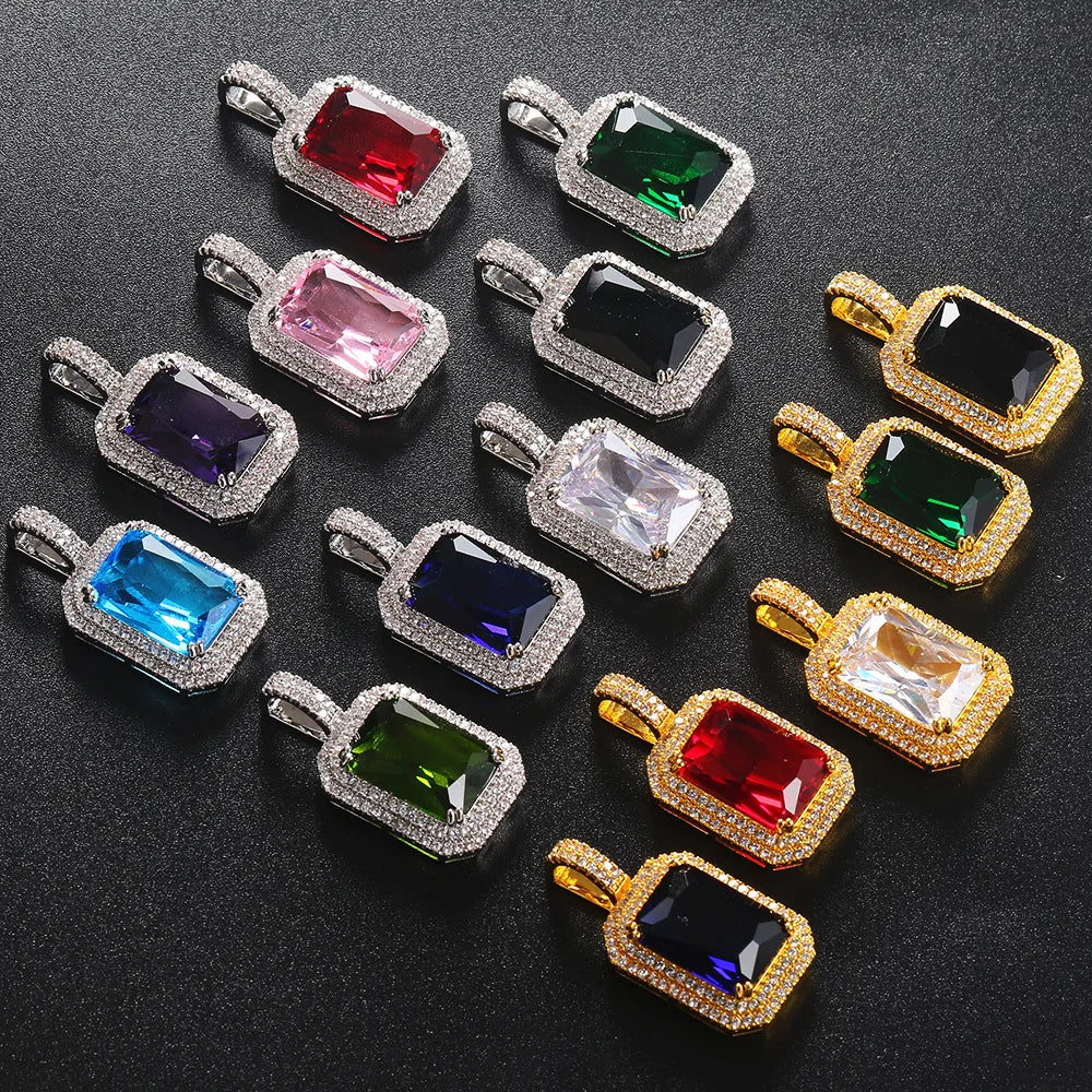 Iced Out Rope Pendant Necklace Stainless Steel