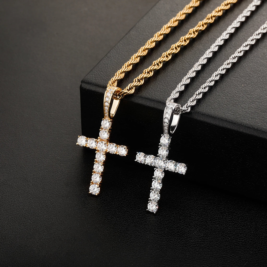 TOPGRILLZ Hot Sale Moissanite Cross Pendant 3mm 4mm 925 Sterling Silver Pendant D Color Moissanite Pendant Pass Diamond